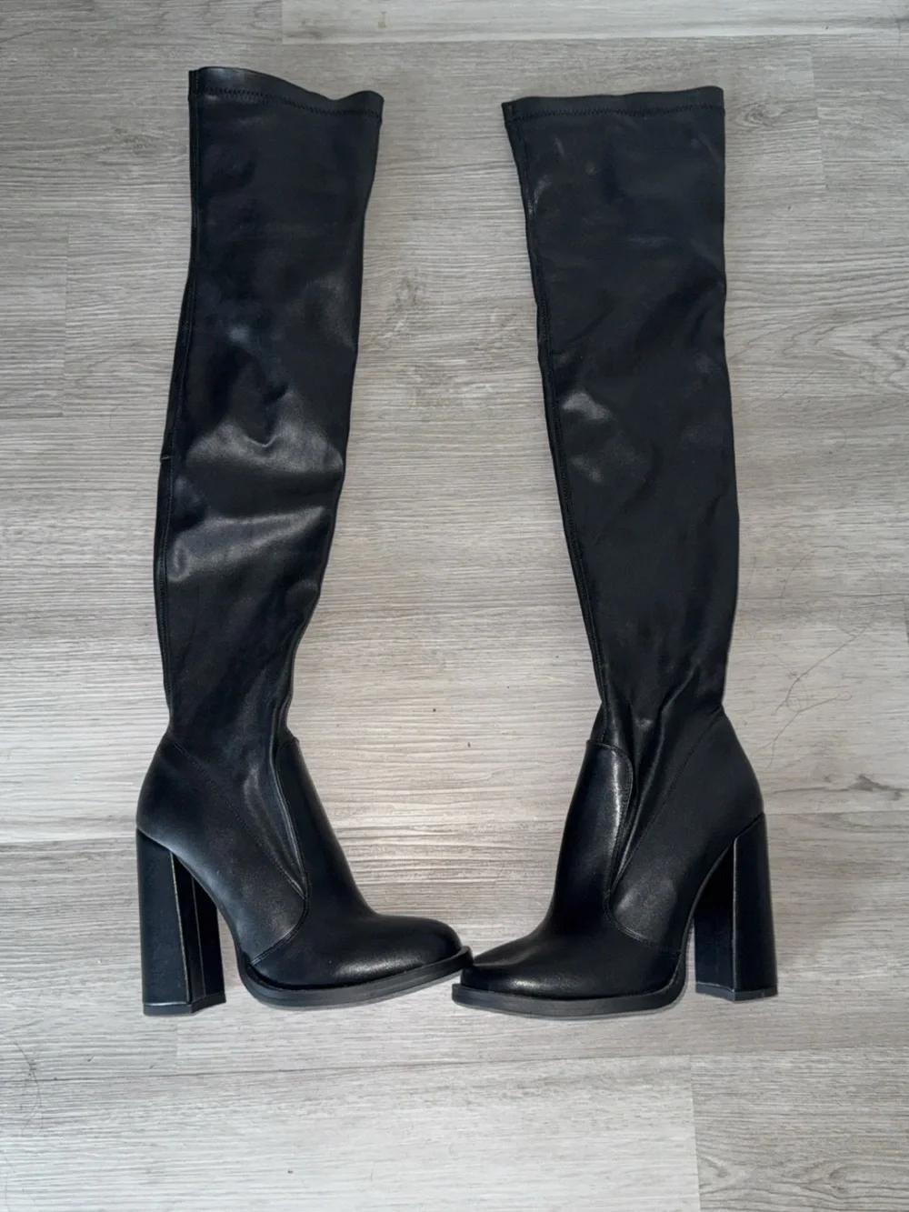 Black Over-the-Knee Block Heel Boots